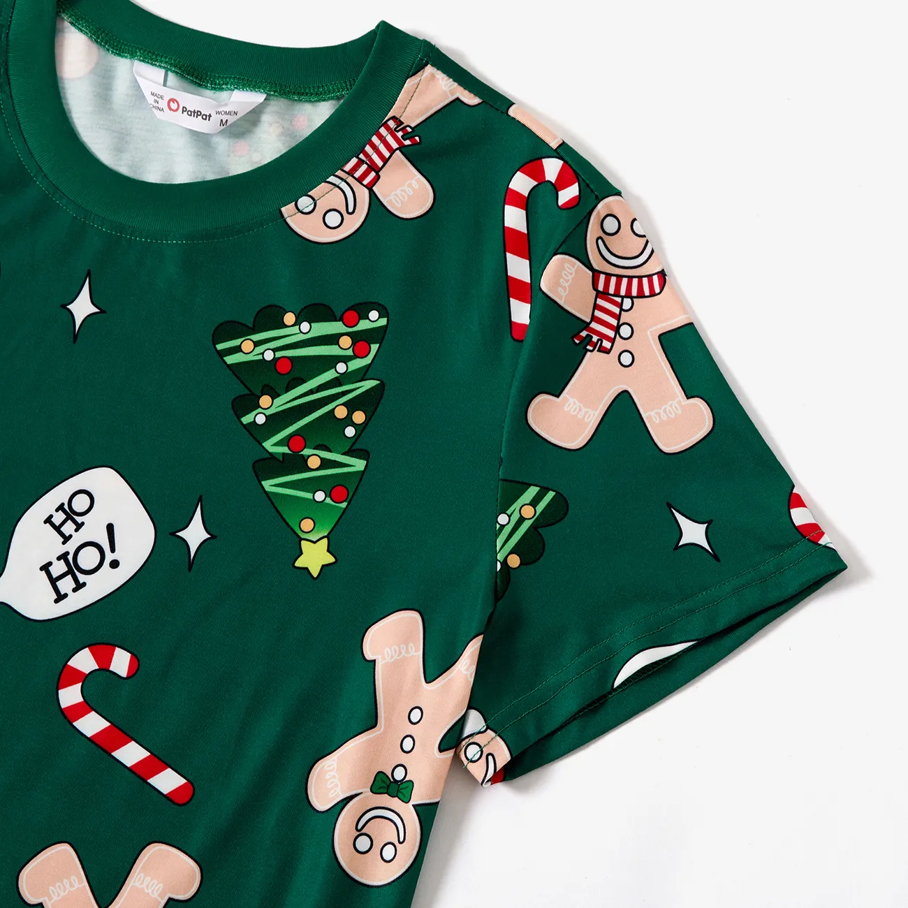 Christmas Family Matching Theme Print Short-sleeve Pajamas Sets(Flame resistant) Green big image 1