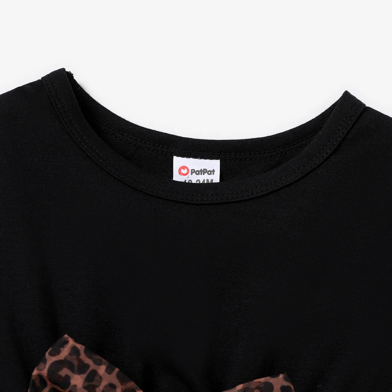 Toddler Girl Leopard Print Mesh Splice Bowknot Design Long-sleeve Dress Black big image 1