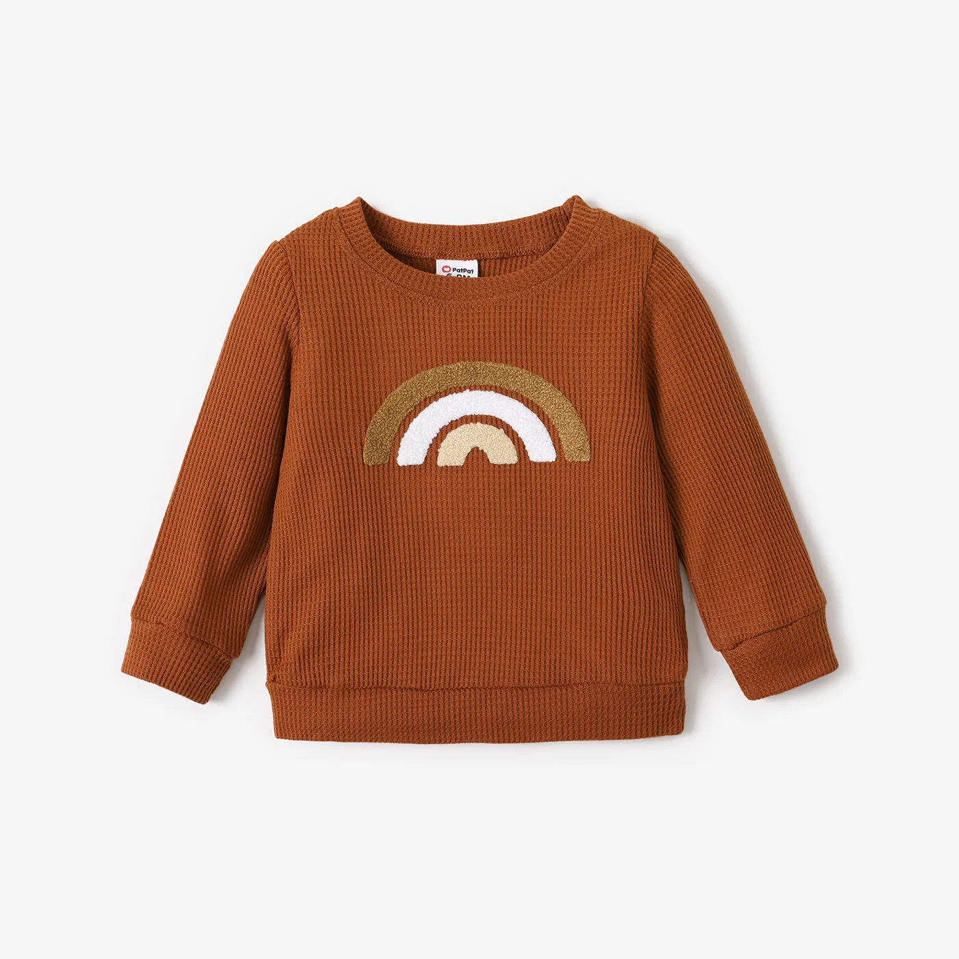 Baby Boy/Girl Rainbow Pattern Waffle Long-sleeve Pullover Sweatshirt Brown
