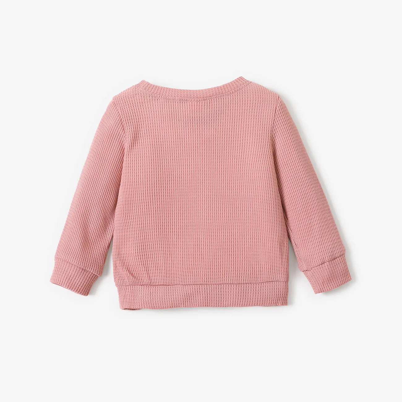 Baby Boy/Girl Rainbow Pattern Waffle Long-sleeve Pullover Sweatshirt Pink big image 1