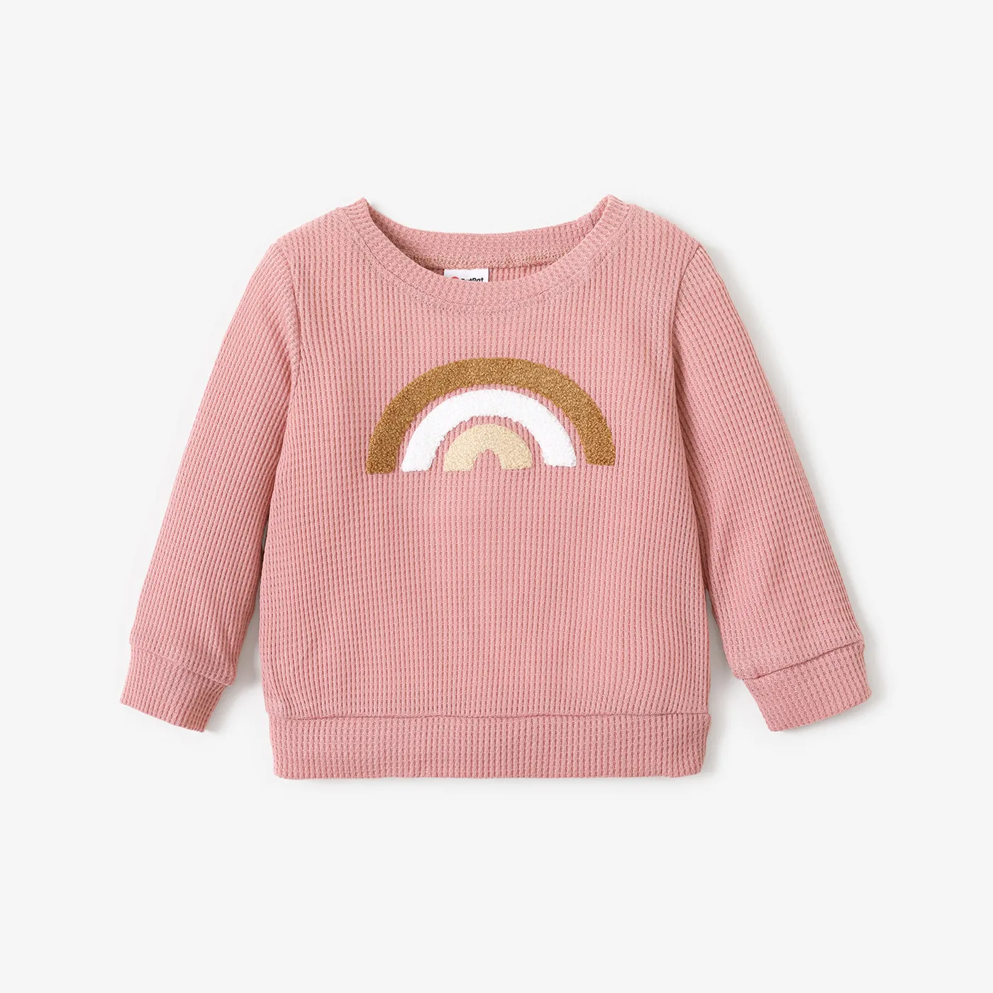 Baby Boy/Girl Rainbow Pattern Waffle Long-sleeve Pullover Sweatshirt Pink