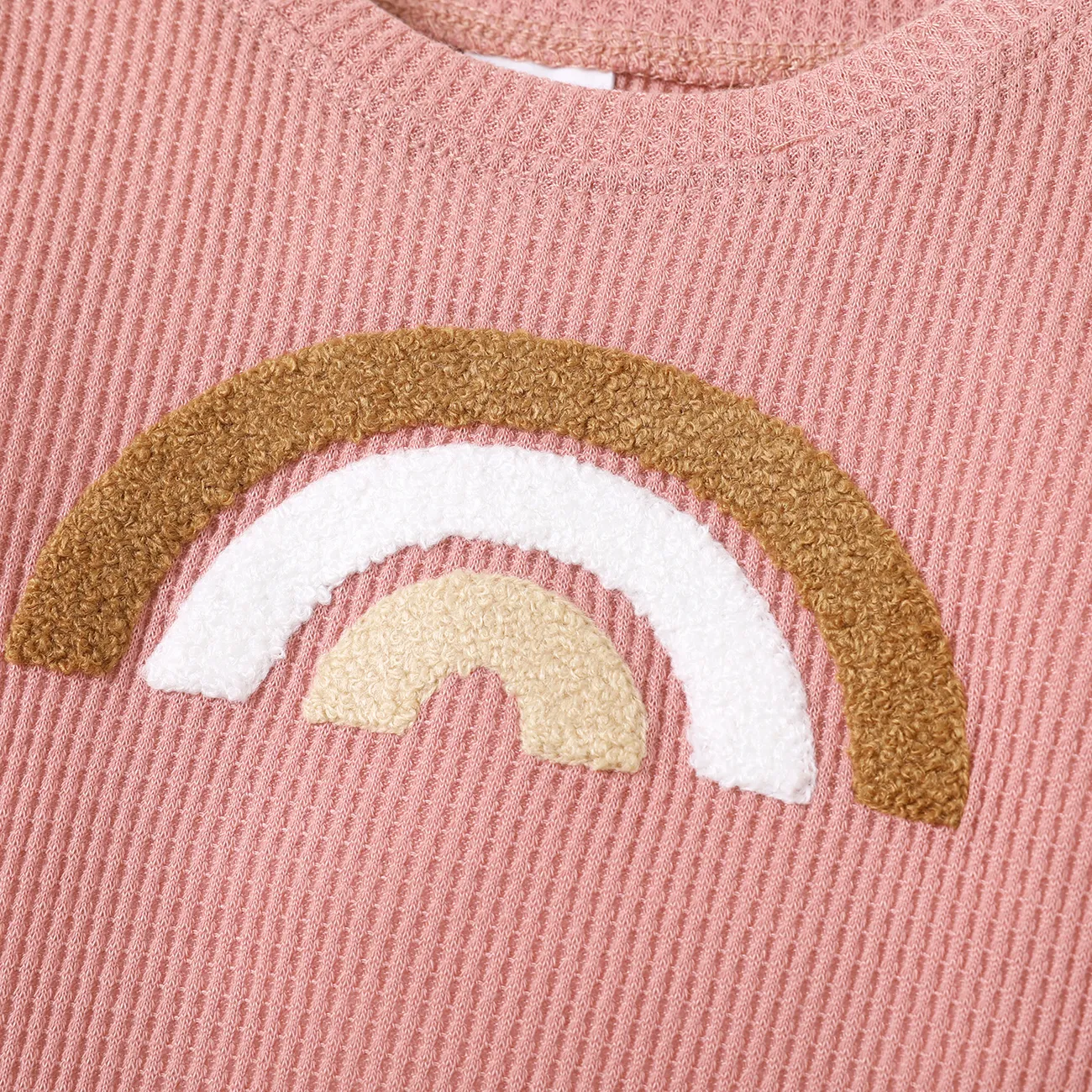 Baby Boy/Girl Rainbow Pattern Waffle Long-sleeve Pullover Sweatshirt Pink big image 1