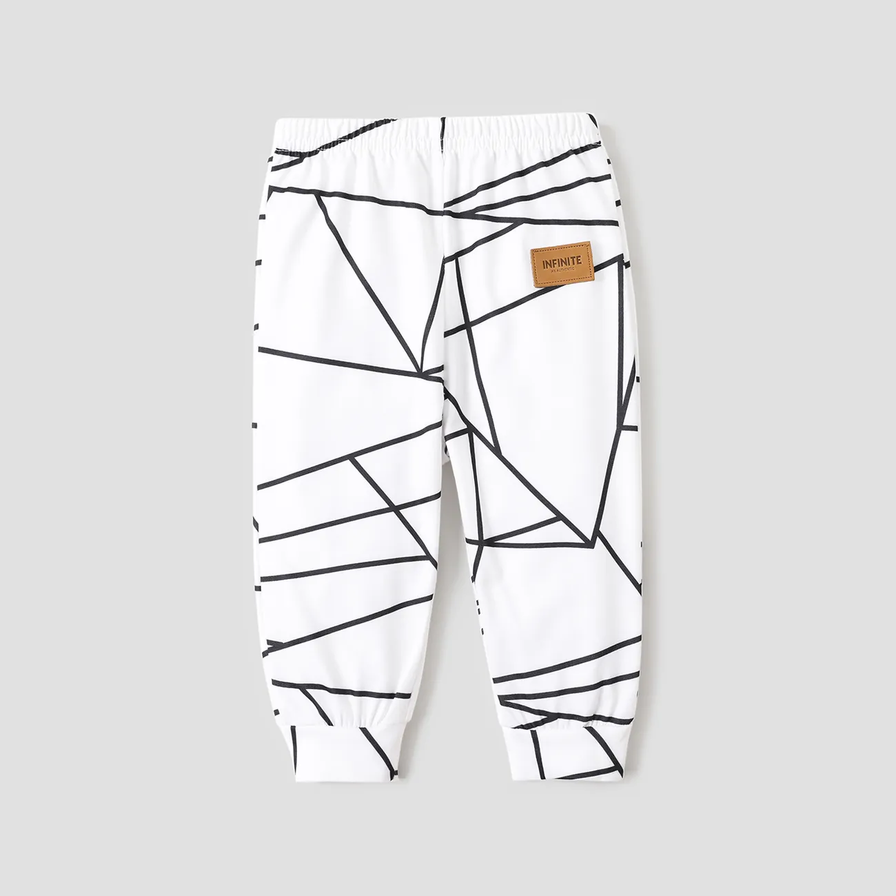 calça de estampa geométrica de design de patch de couro de bebê menino Branco big image 1