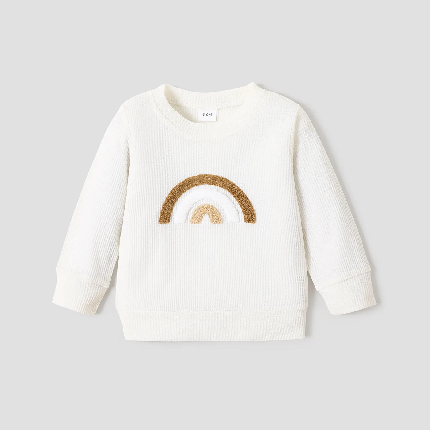 Baby Boy/Girl Rainbow Pattern Waffle Long-sleeve Pullover Sweatshirt White