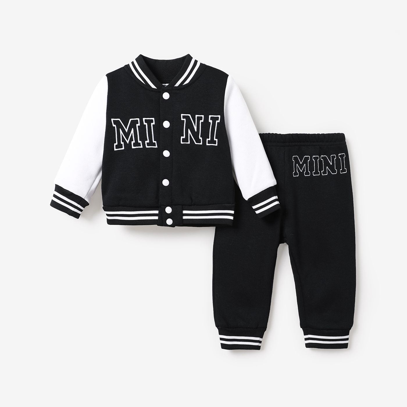 2pcs Baby Boy Letter Embroidered Long-sleeve Bomber Jacket and Sweatpants Set