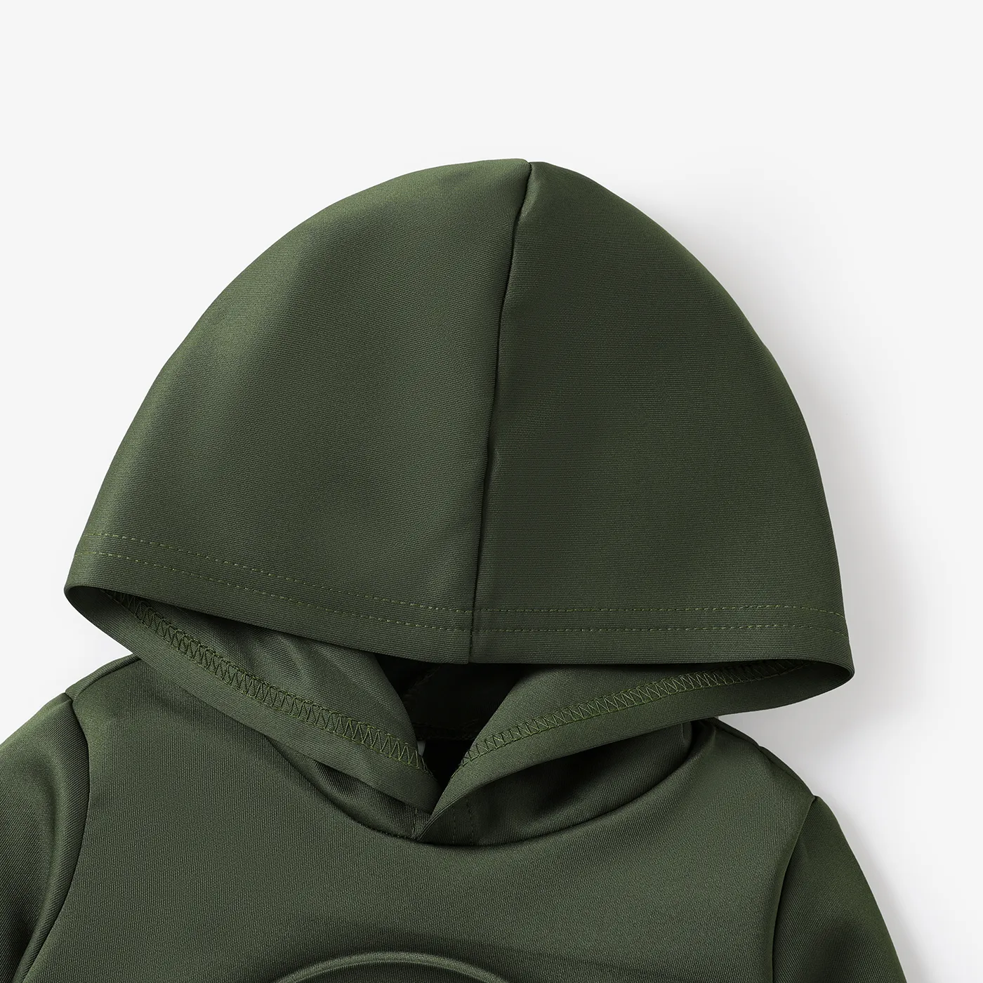 Toddler Boy/Girl Face Graphic Textured  Solid Color Hoodie Sweatshirts Army green image 2