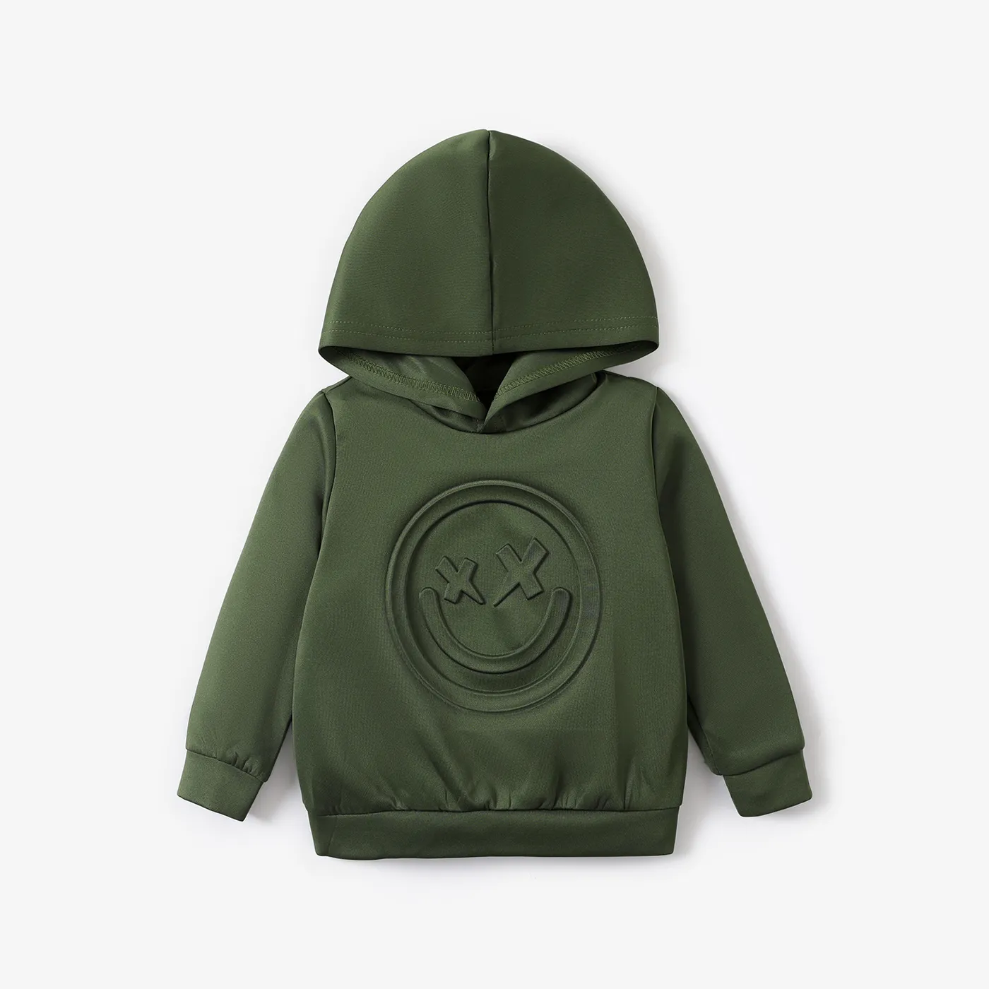 Toddler Boy/Girl Face Graphic Textured  Solid Color Hoodie Sweatshirts Army green big image 1
