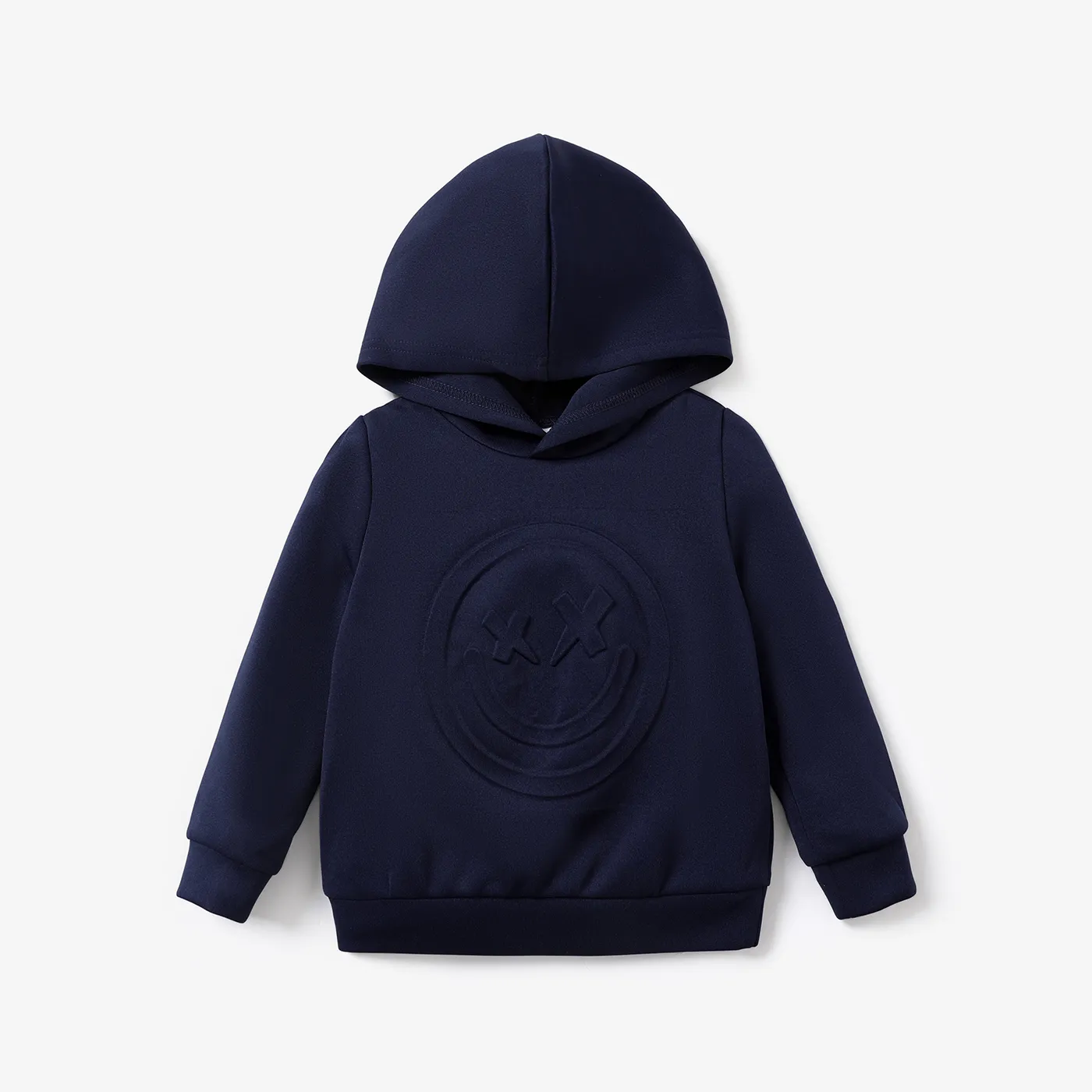 Toddler Boy/Girl Face Graphic Textured  Solid Color Hoodie Sweatshirts Dark Blue
