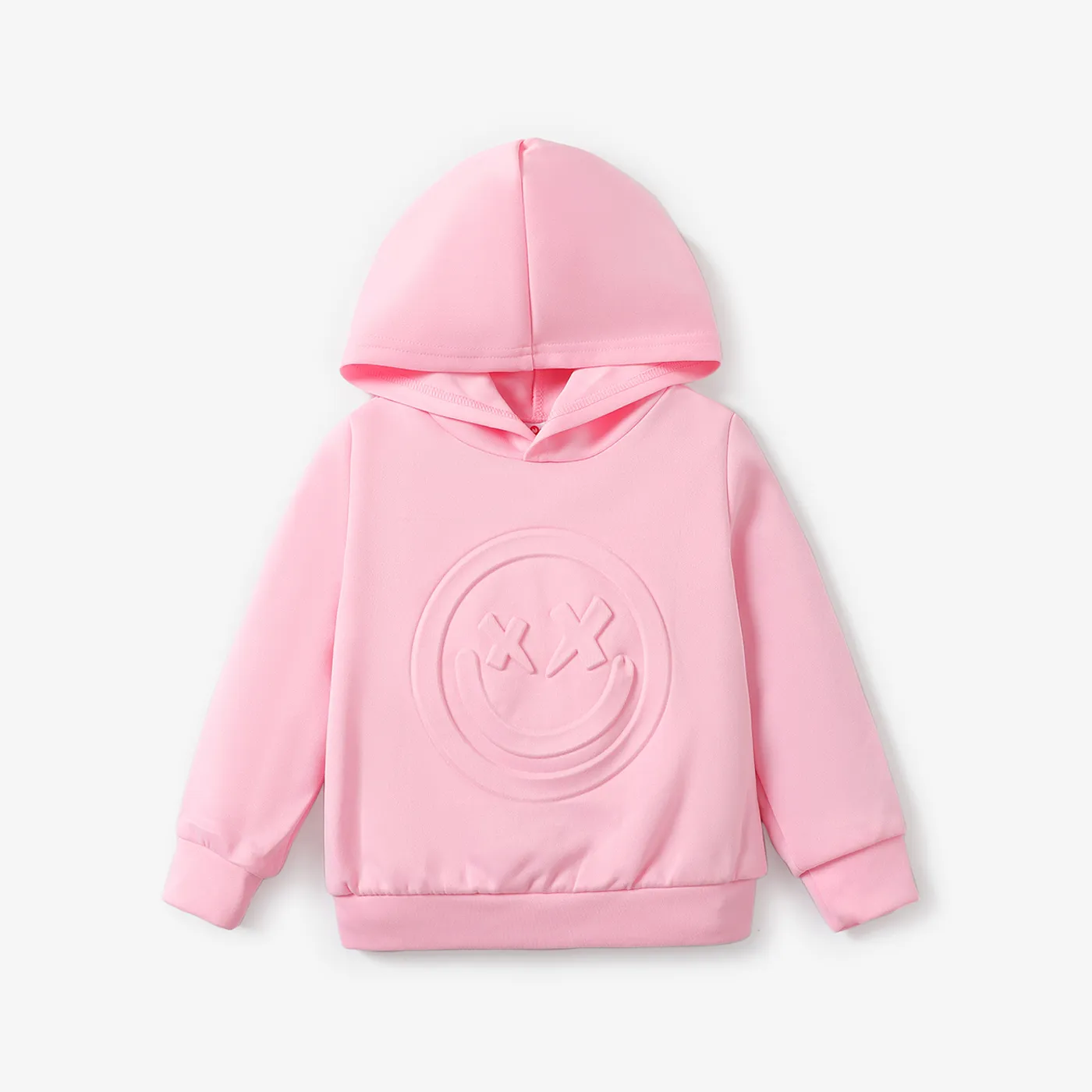 Toddler Boy/Girl Face Graphic Textured  Solid Color Hoodie Sweatshirts Pink