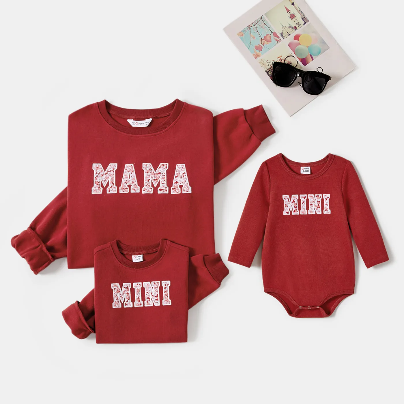 Mommy and Me Embroidery Letter Print Long Sleeve Sweatshirts Burgundy big image 1