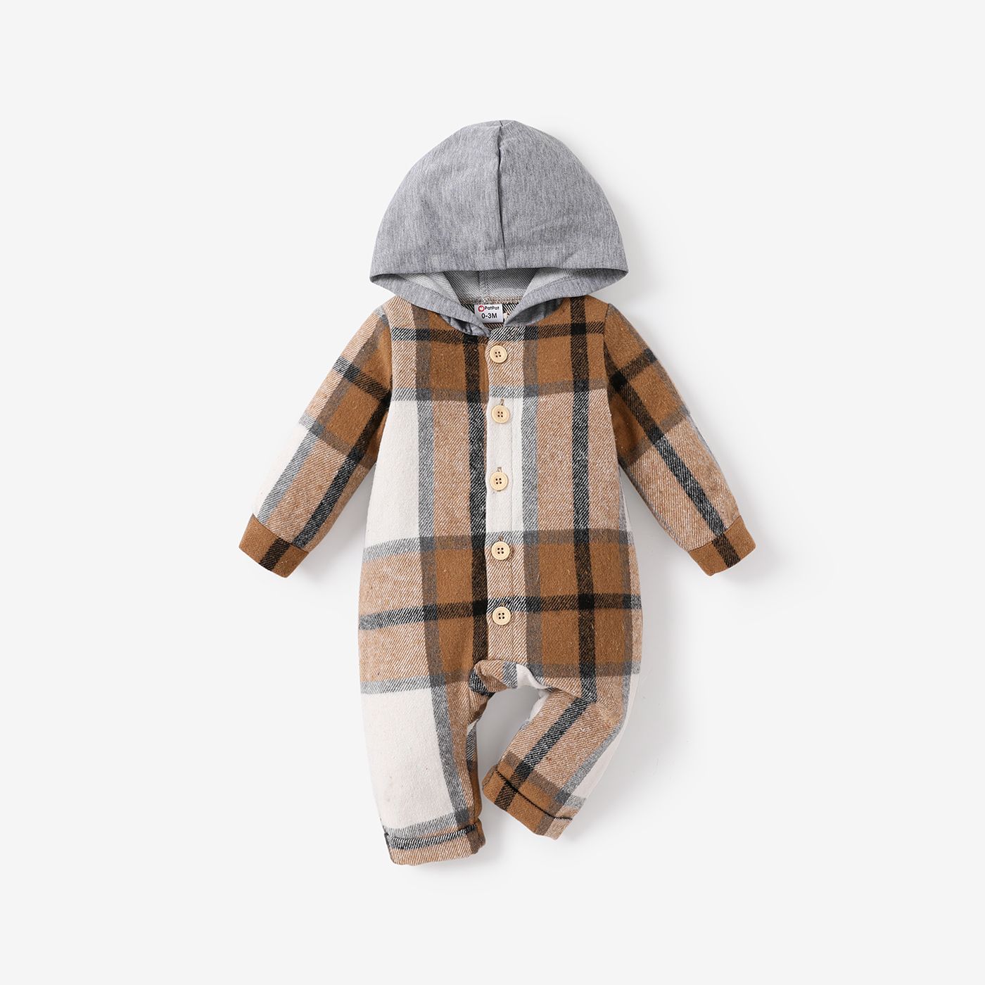 

Baby Boy Stylish Hooded Grid Jumpsuit
