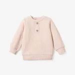 Toddler Boy Casual Solid Color Ribbed Long-sleeve Henley Shirt Apricot