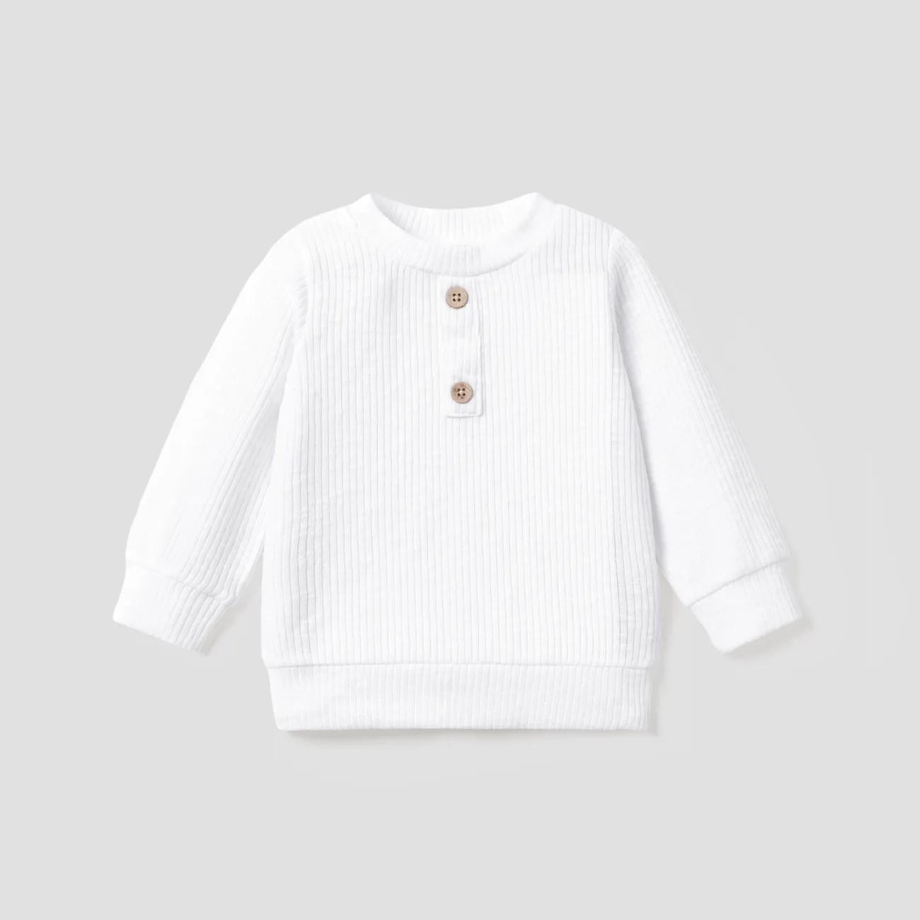 Toddler Boy Casual Solid Color Ribbed Long-sleeve Henley Shirt  big image 1