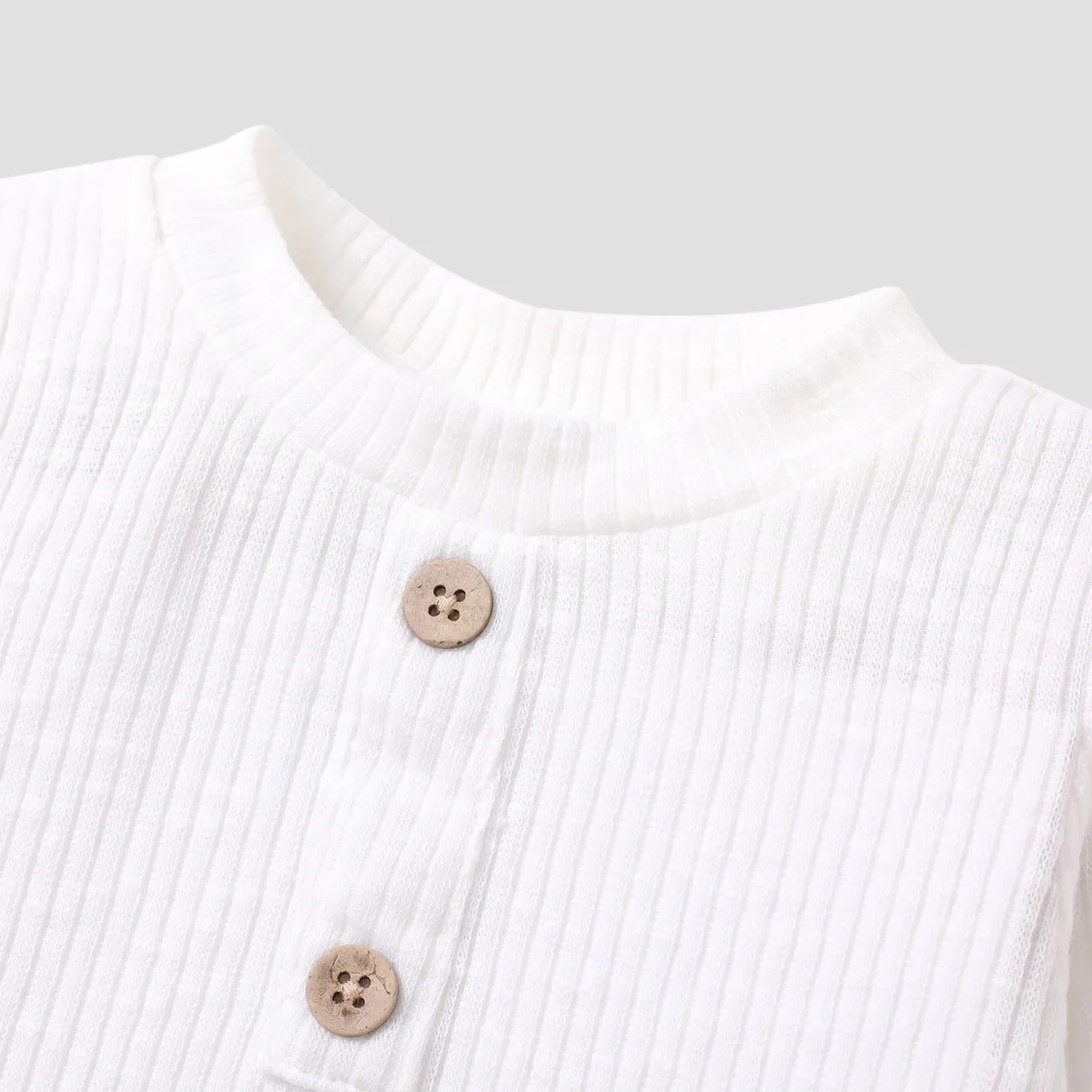 Lässiges, einfarbiges, geripptes, langärmliges Henley-Shirt für Kleinkinder weiß big image 1