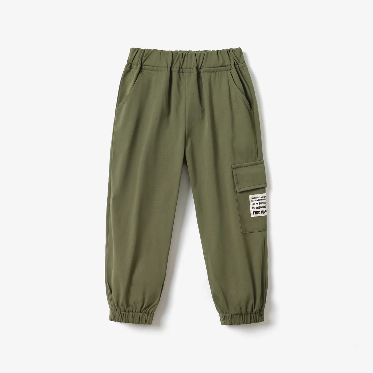 pantalon élastiqué à conception de poche décontractée pour tout-petit garçon Armée Verte big image 1