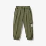 Calças elásticas com design de bolso casual para menino infantil Exército Verde