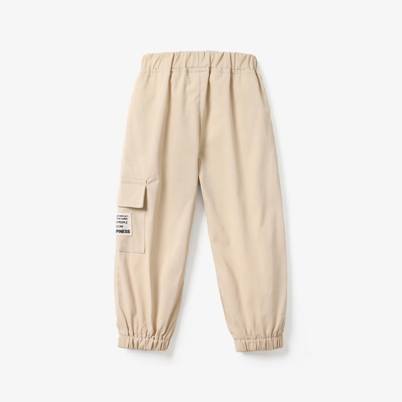 pantalones elásticos con diseño de bolsillo informal para niño pequeño Beige big image 1