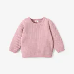 Baby Boy/Girl Solid Waffle Textured Long-sleeve Pullover Sweatshirt Pink