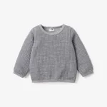 Baby Boy/Girl Solid Waffle Textured Long-sleeve Pullover Sweatshirt Grey
