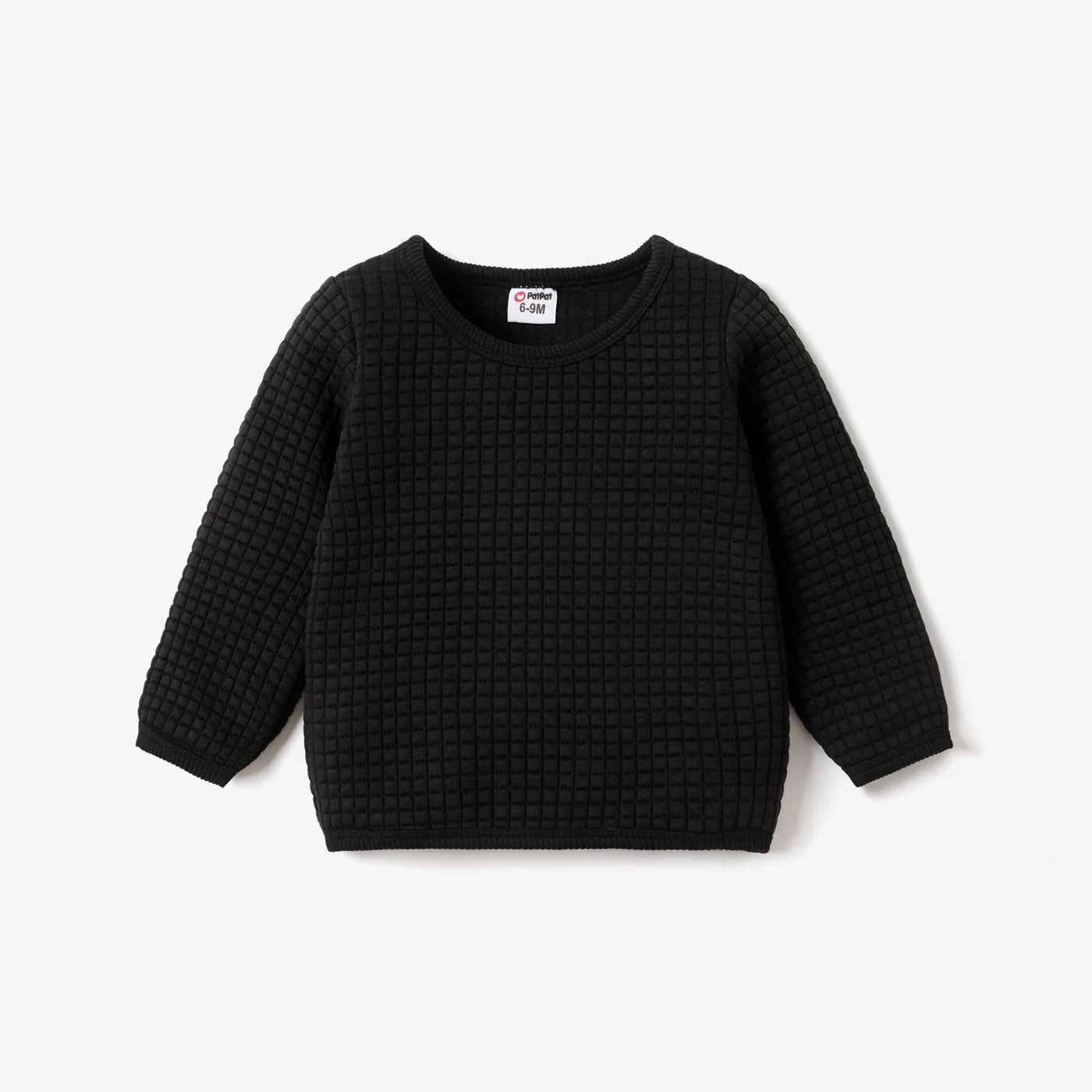 Baby Boy/Girl Solid Waffle Textured Long-sleeve Pullover Sweatshirt Black