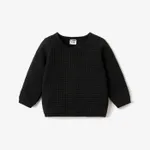 Baby Boy/Girl Solid Waffle Textured Long-sleeve Pullover Sweatshirt Black