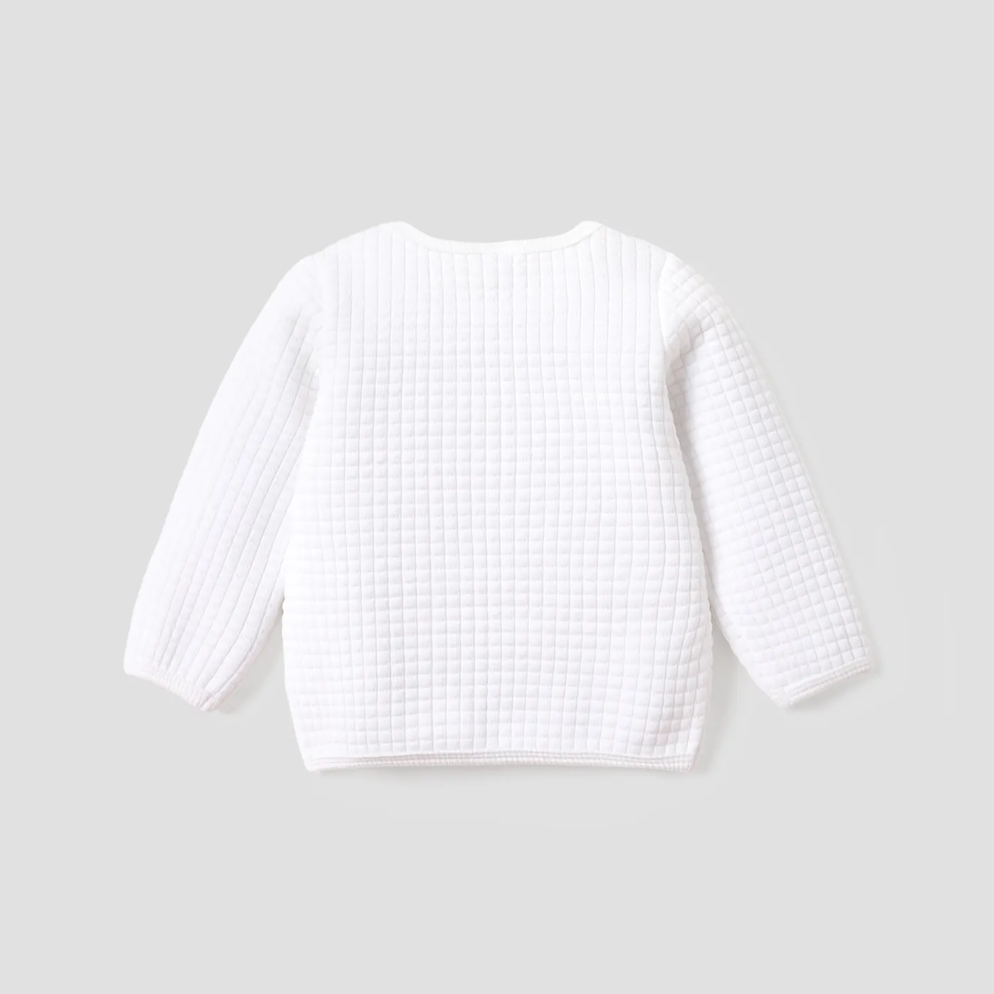 Baby Boy/Girl Solid Waffle Textured Long-sleeve Pullover Sweatshirt White image 4