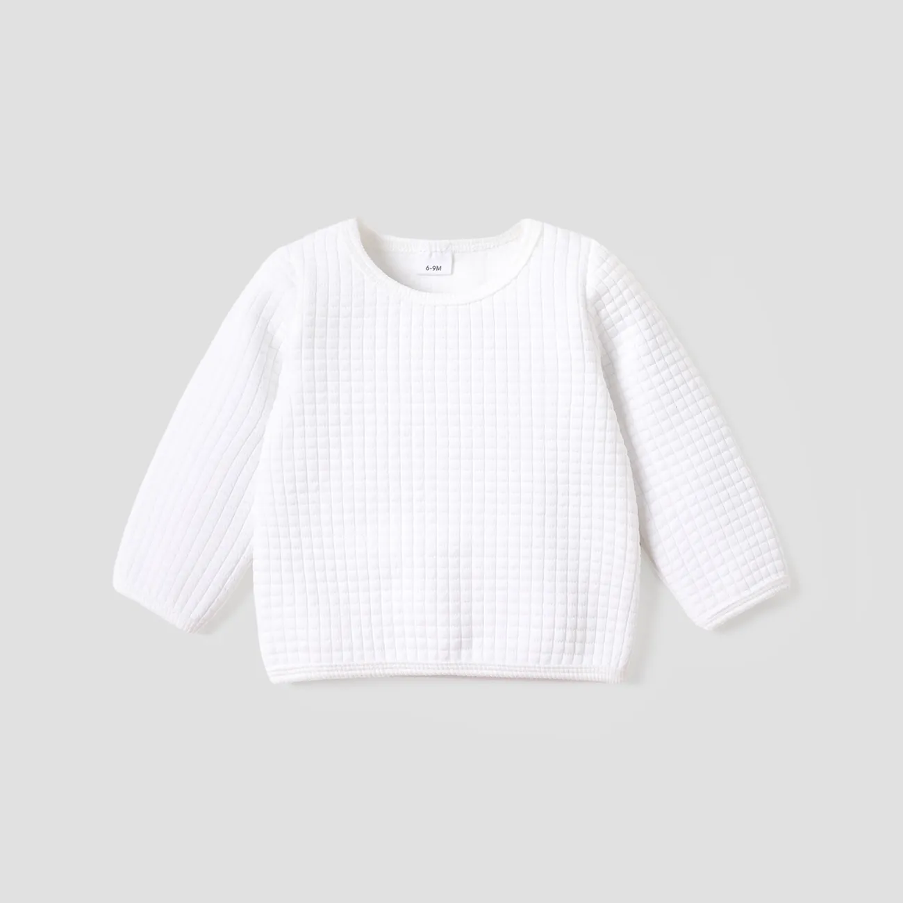 Baby Boy/Girl Solid Waffle Textured Long-sleeve Pullover Sweatshirt White big image 1