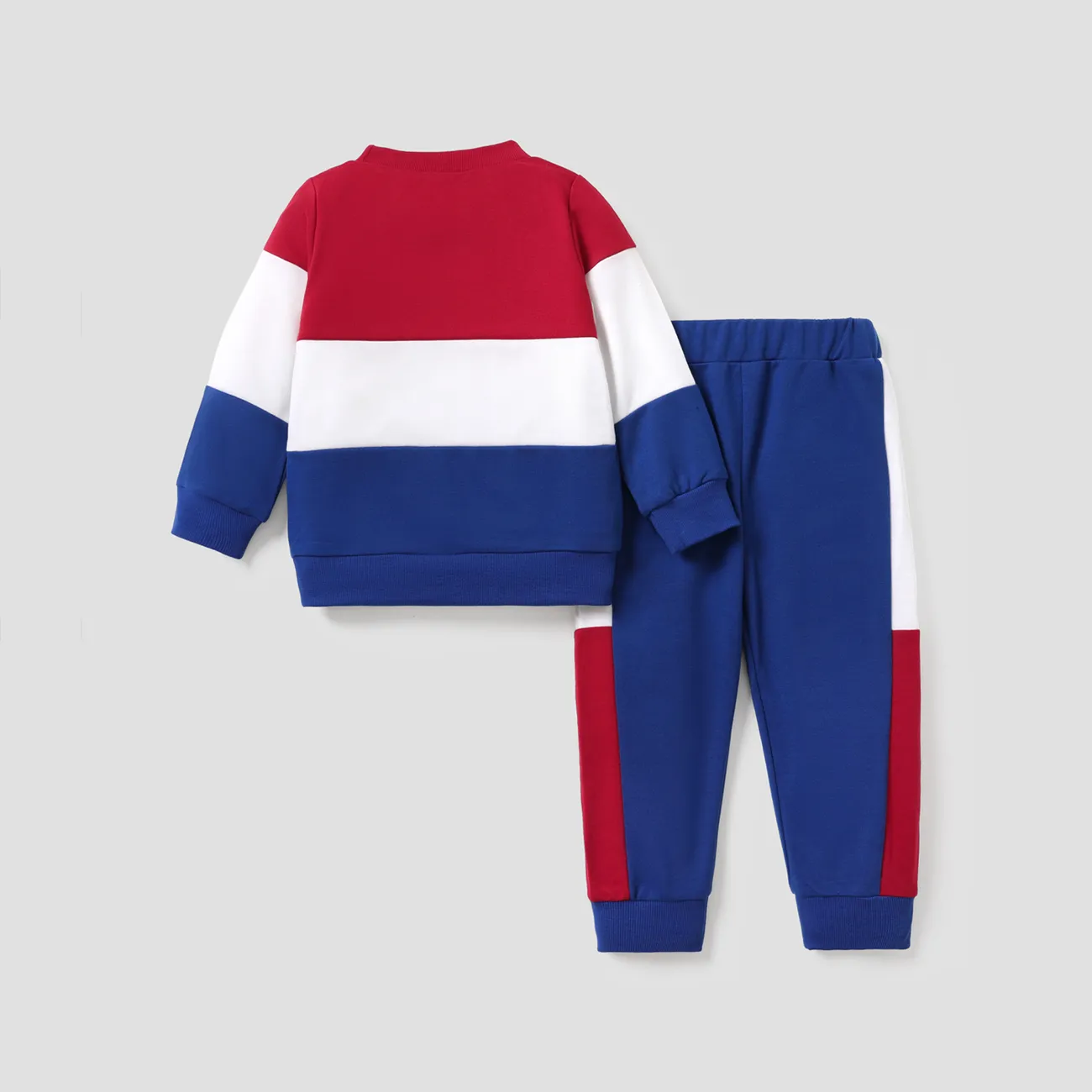 2pcs Toddler Boy Trendy Letter Print Colorblock Sweatshirt and Pants Set Blue big image 1