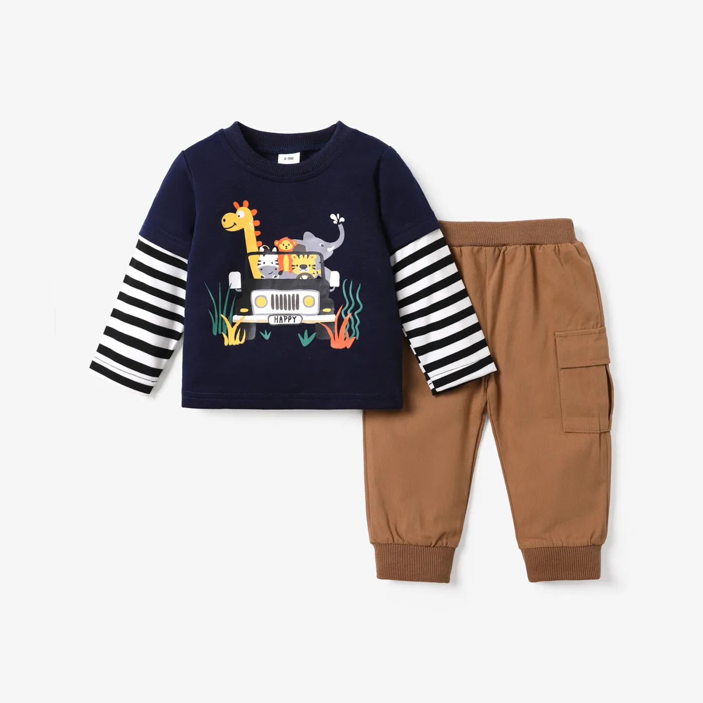 2 unidades Bebé Menino Costuras de tecido Animais Casual Manga comprida Conjunto para bebé  big image 1