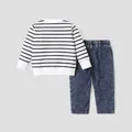 2pcs Baby Boy 95% Cotton Long-sleeve Elephant Embroidered Striped Sweatshirt & Denim Jeans Set  image 3