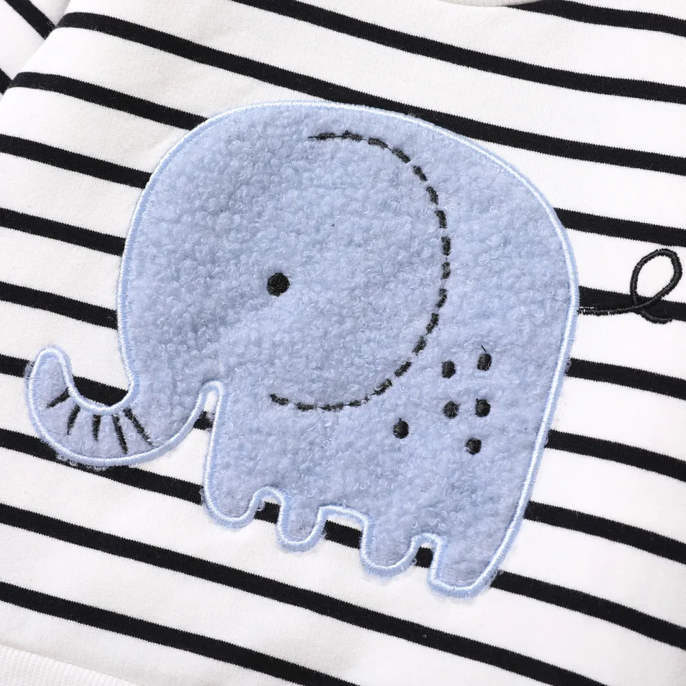 2pcs Baby Boy 95% Cotton Long-sleeve Elephant Embroidered Striped Sweatshirt & Denim Jeans Set  big image 2