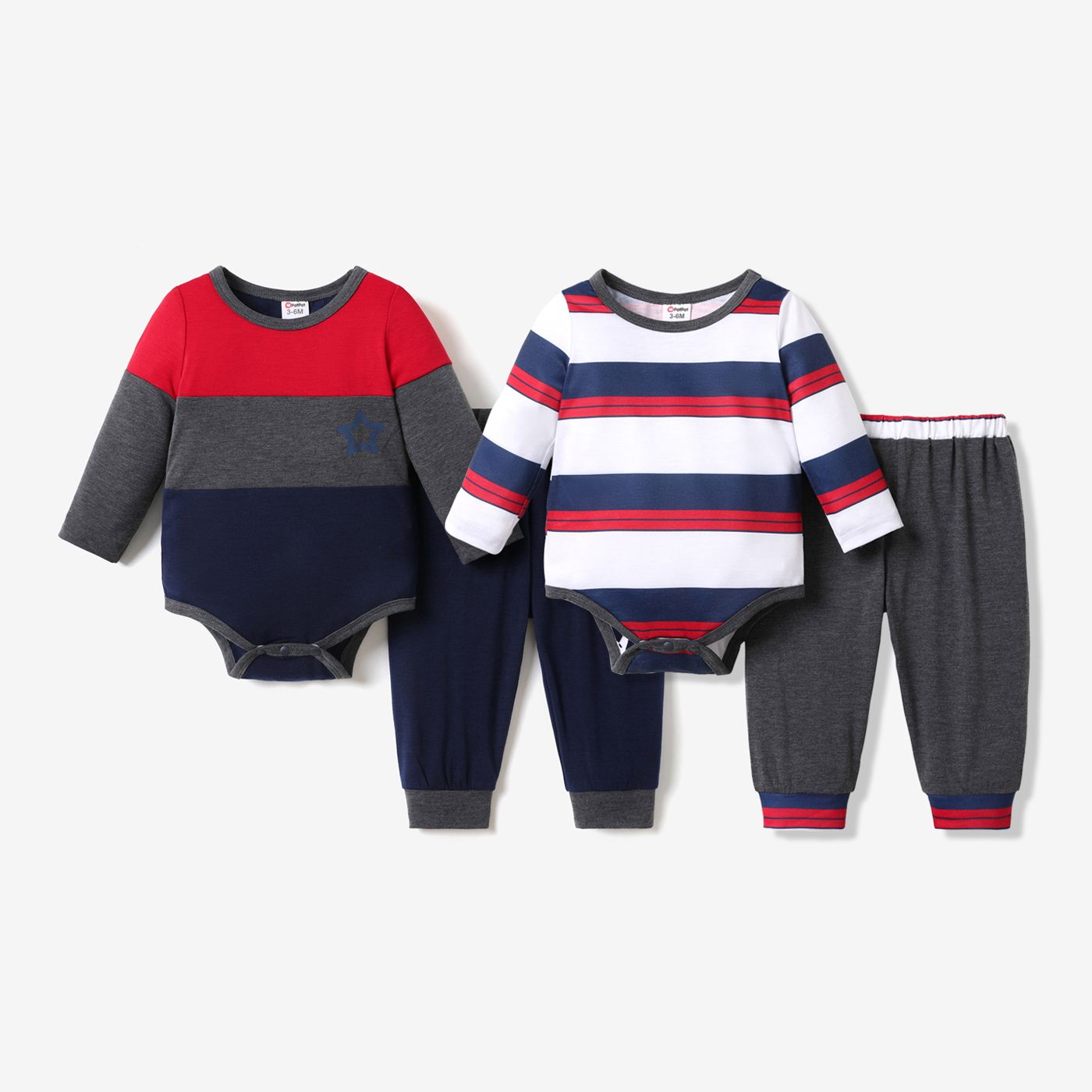 2pcs Baby Boy Striped Long-sleeve Romper And Solid Trousers Set