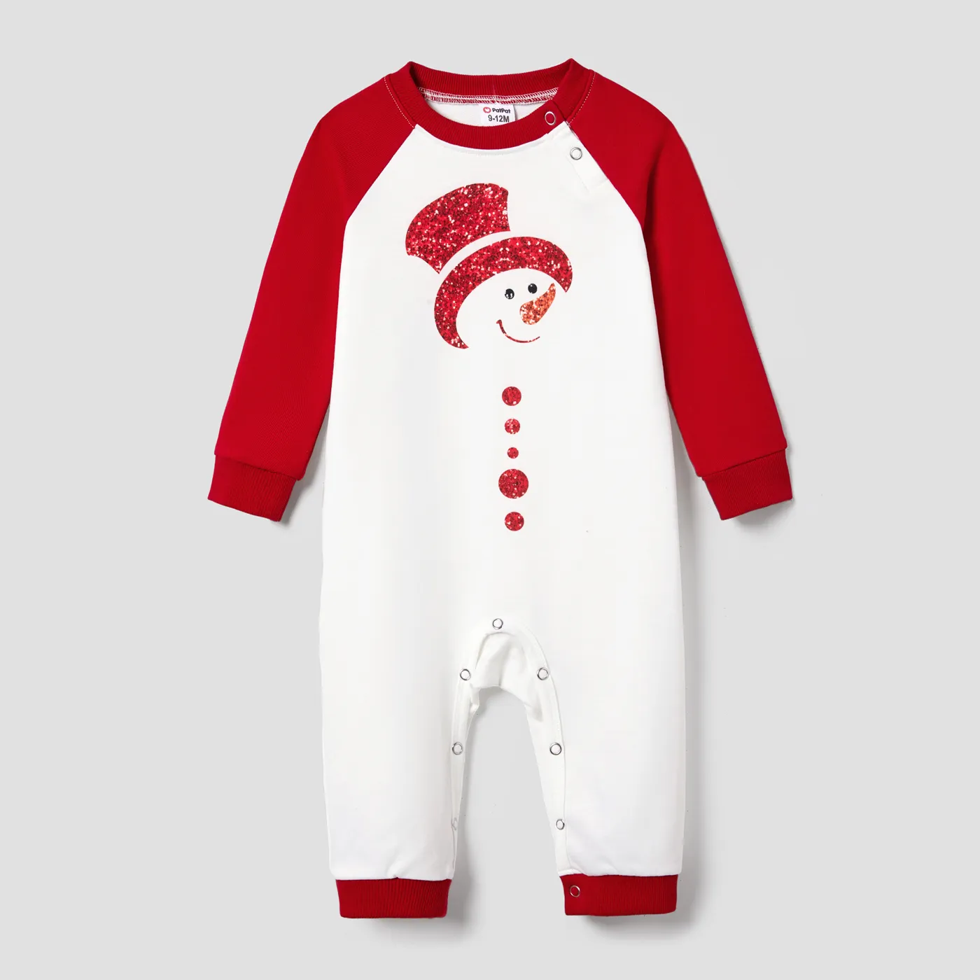 Christmas Family Matching Glitter Snowman Print Long-sleeve Tops and Dresses Sets Red image 3