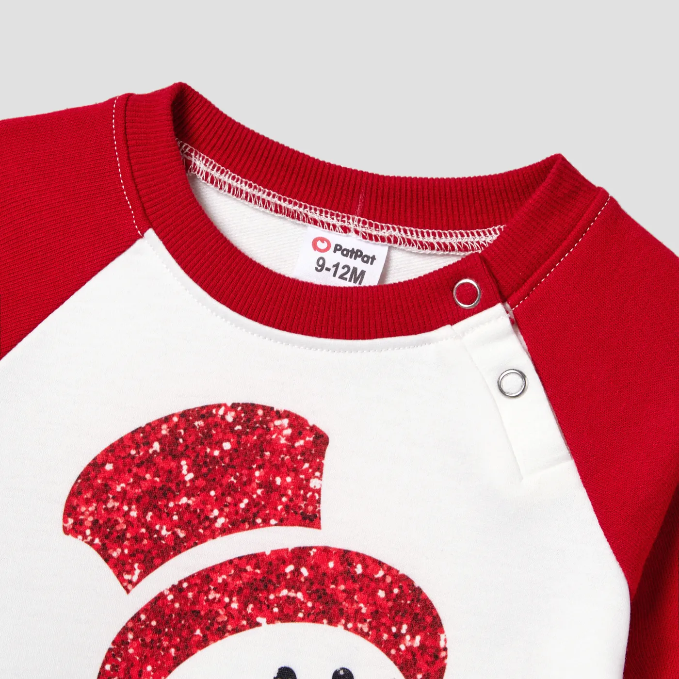 Christmas Family Matching Glitter Snowman Print Long-sleeve Tops and Dresses Sets Red image 4