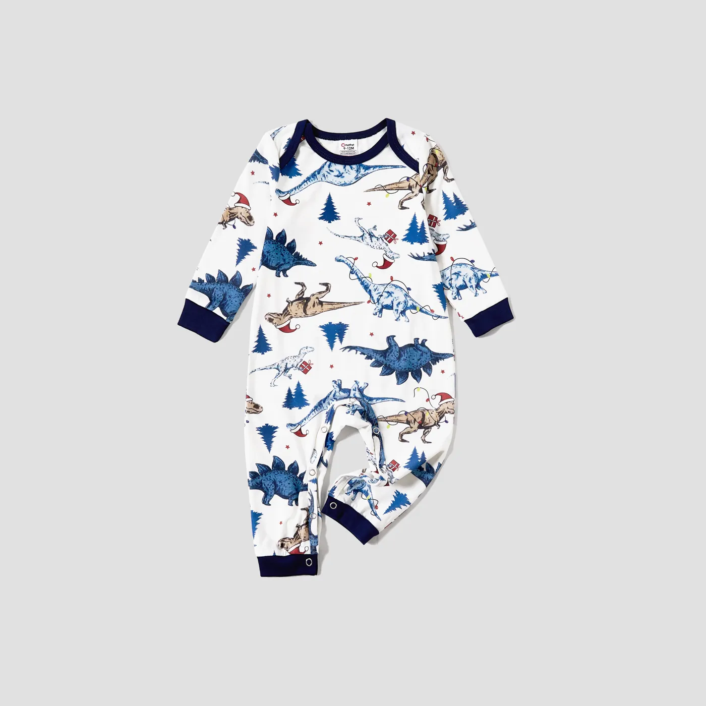 Christmas Family Matching Cute Dinosuar Allover Print Pajamas Sets(Flame Resistant)  Blue big image 1