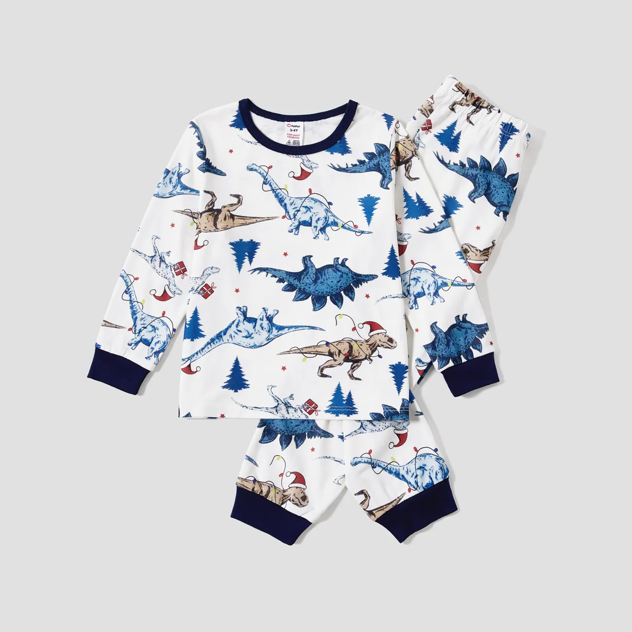 Christmas Family Matching Cute Dinosuar Allover Print Pajamas Sets(Flame Resistant)  Blue big image 1