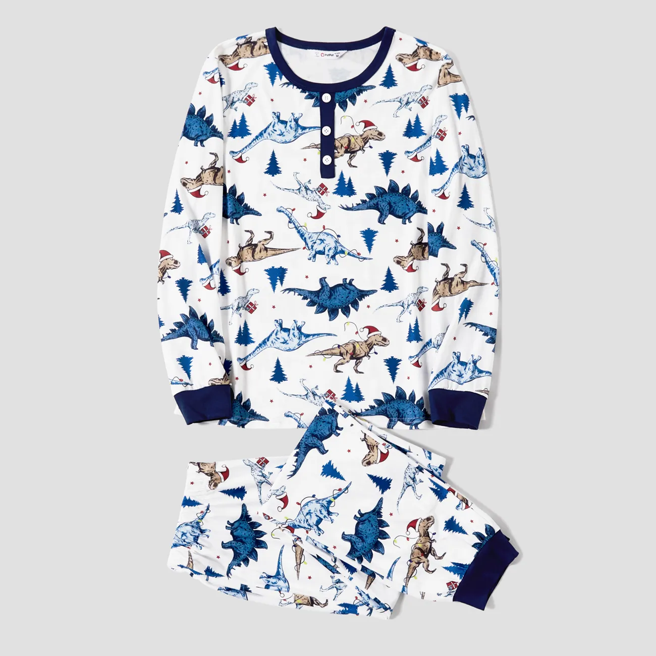 Weihnachten Familien-Looks Dinosaurier Langärmelig Familien-Outfits Pyjamas (Flame Resistant) blau big image 1