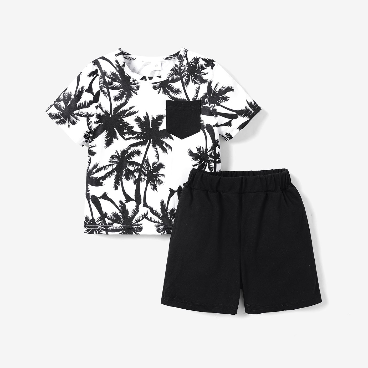 Toddler Boy 2pcs Tropical Plant Pattern Tee And Shorts Set/ Canvas Shoes