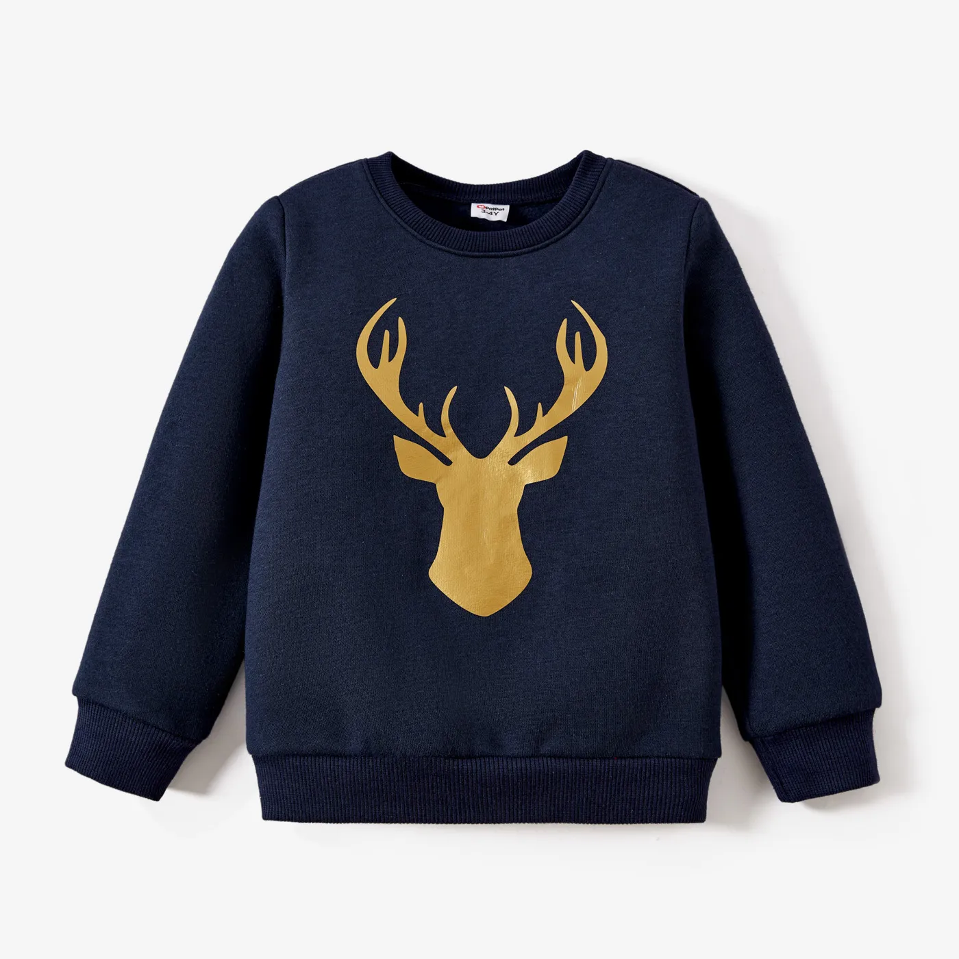 Christmas Family Matching Solid Color Reindeer Print Cotton Long Sleeve Tops  image 6