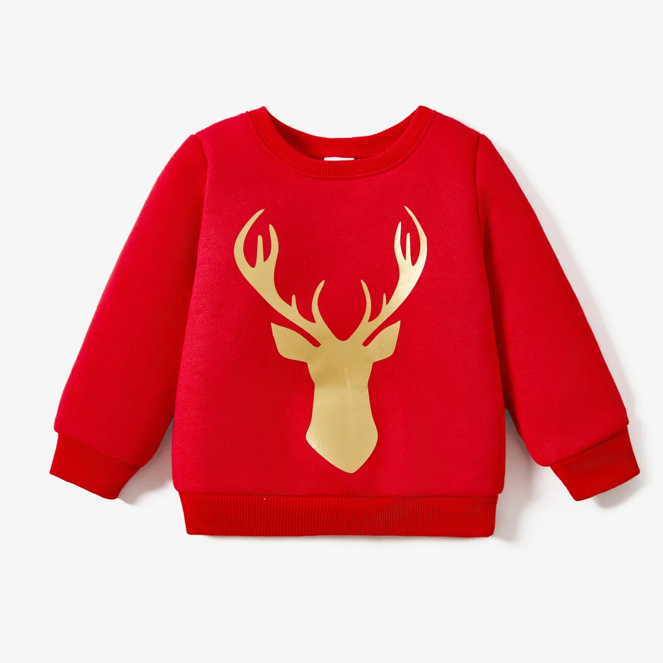 Christmas Family Matching Solid Color Reindeer Print Cotton Long Sleeve Tops  big image 1