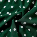Family Matching Long-sleeve Green Tops and Polka Dot Mesh Splicing Belted Dresses Sets Dark Green image 6