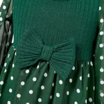 Family Matching Long-sleeve Green Tops and Polka Dot Mesh Splicing Belted Dresses Sets  image 4