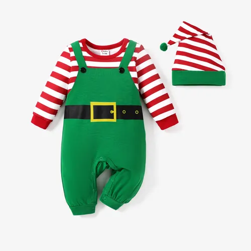 2pcs Baby Girl/Boy Christmas Jumpsuit Set with Hat
