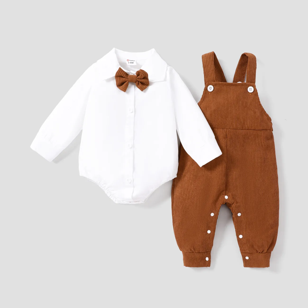 100% Cotton 2pcs Baby Boy Casual Solid Color Long Sleeve Set Brown big image 1