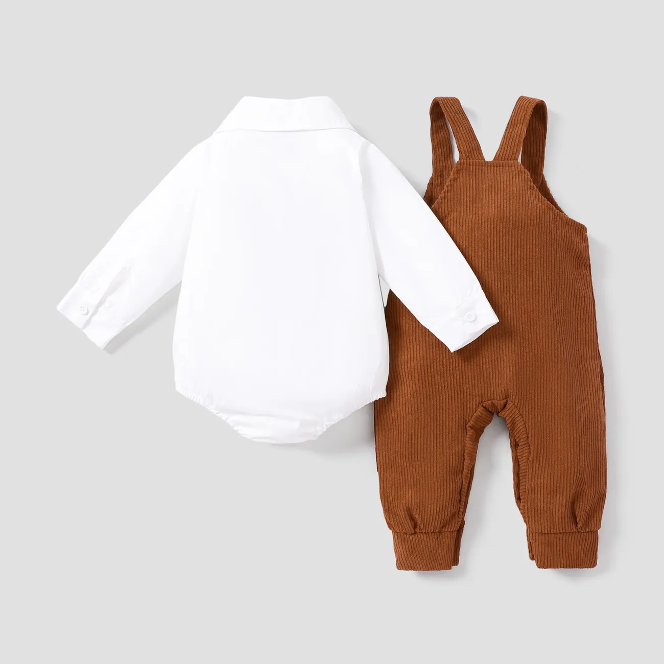 100% Cotton 2pcs Baby Boy Casual Solid Color Long Sleeve Set Brown big image 1