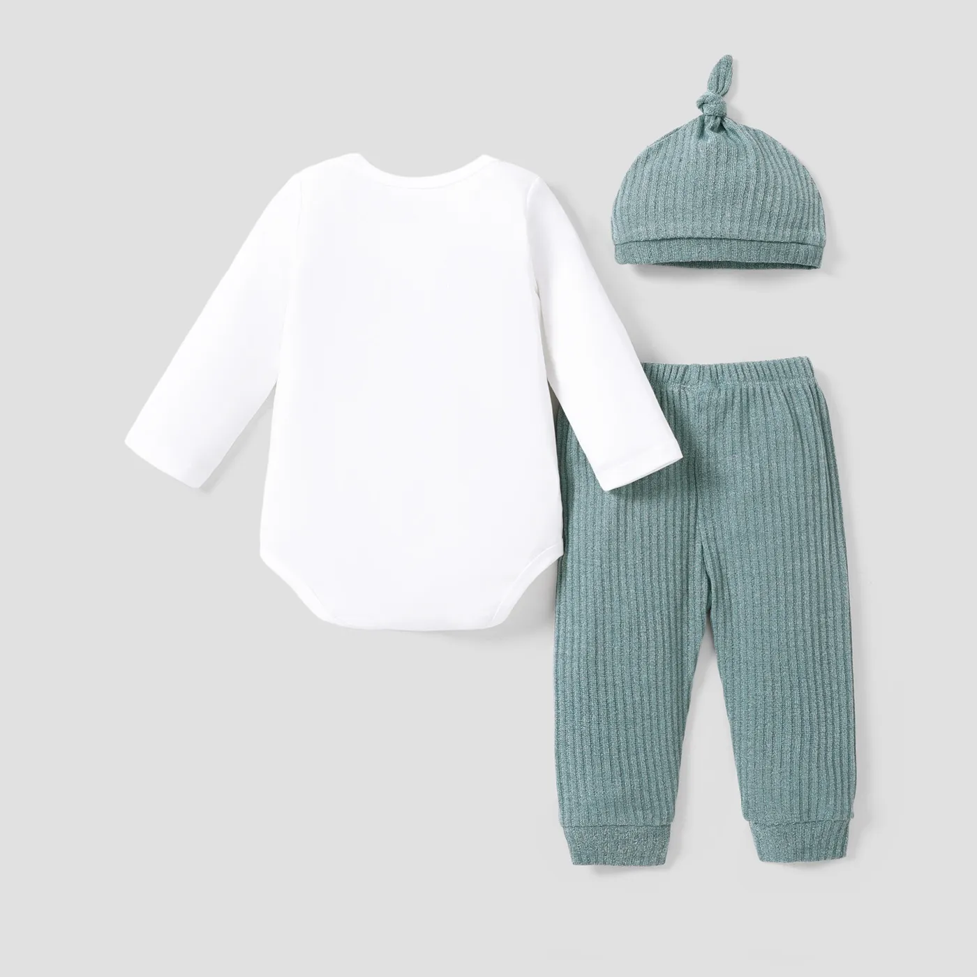 3pcs Baby Boy/Girl Basic Letter Print Long Sleeves Romper Sets Light Green image 5
