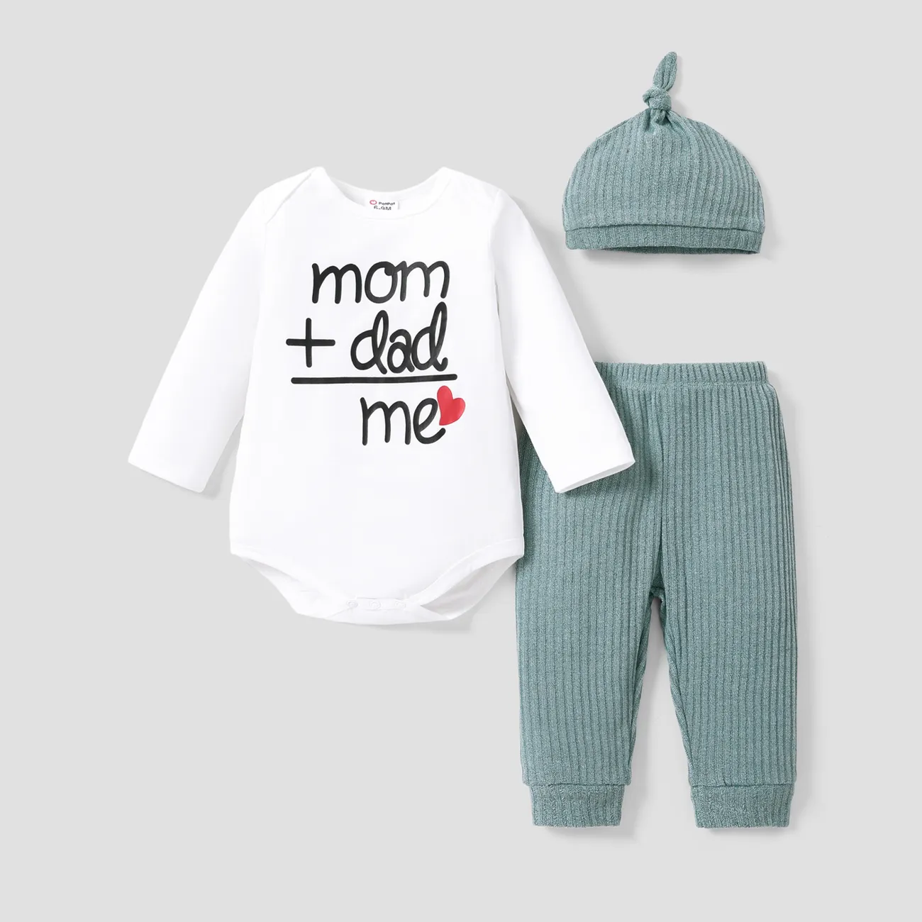 3pcs Baby Boy/Girl Basic Letter Print Long Sleeves Romper Sets Light Green big image 1