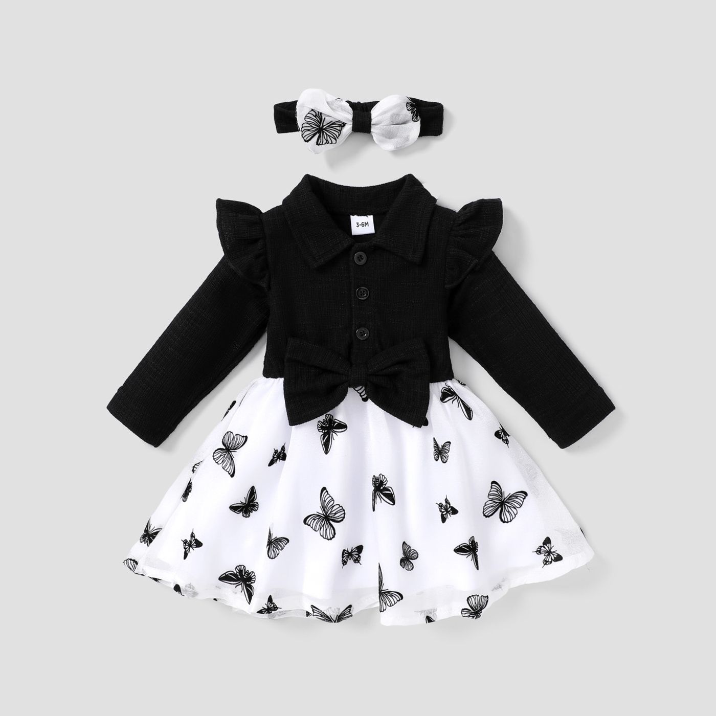 

2pcs Baby Girl Butterfly Pattern Fabric Stitching Suit Dress