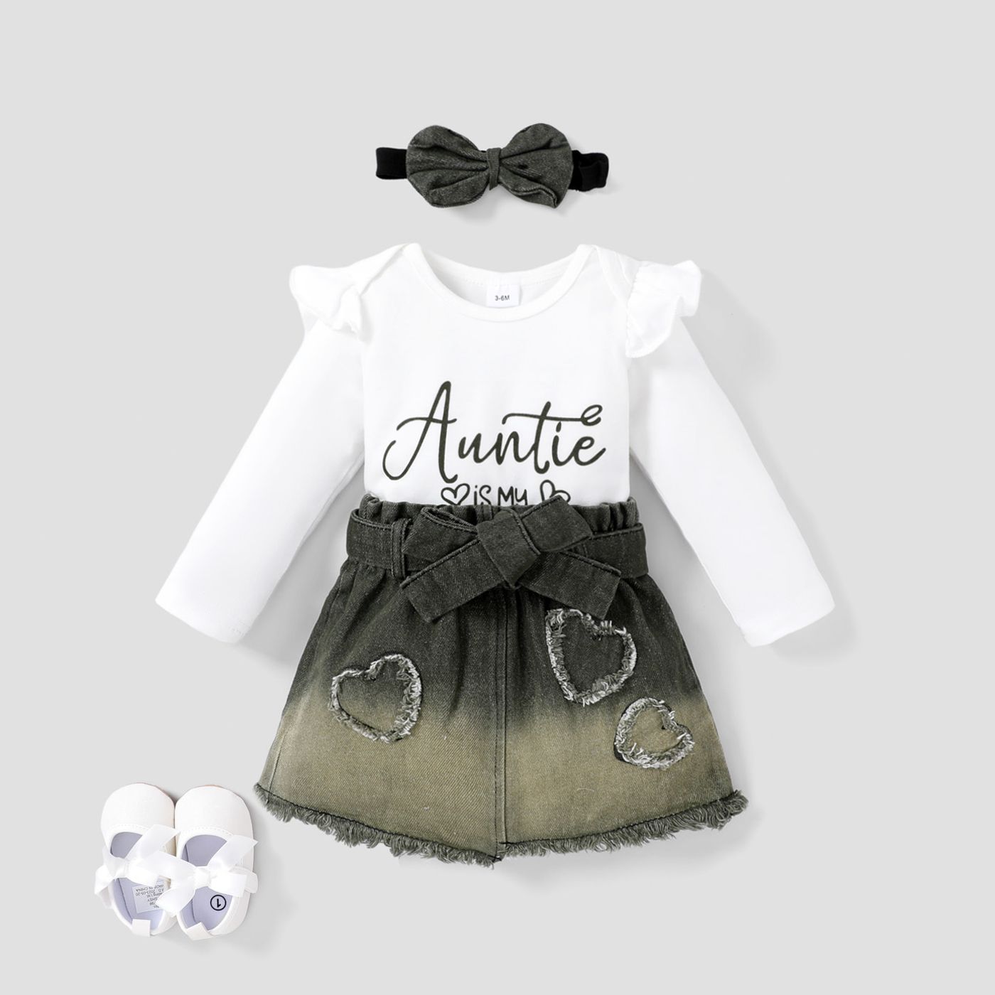 

3pcs Baby Girl Letter Pattern Denim Long Sleeve Set