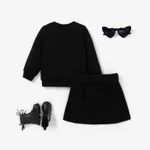  3PCS Toddler Girl Letter Pattern Avant-garde Stand Collar Long Sleeve  Dress Set  image 2